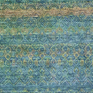 HomeRoots 8' Teal and Copper Striped Washable Round Rug - UV Protected, Stain-Resistant, Durable & Stylish! 718070