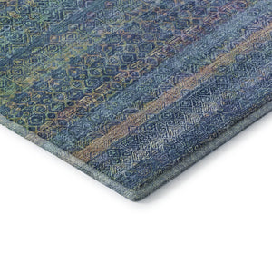 HomeRoots 8' Teal and Copper Striped Washable Round Rug - UV Protected, Stain-Resistant, Durable & Stylish! 718070