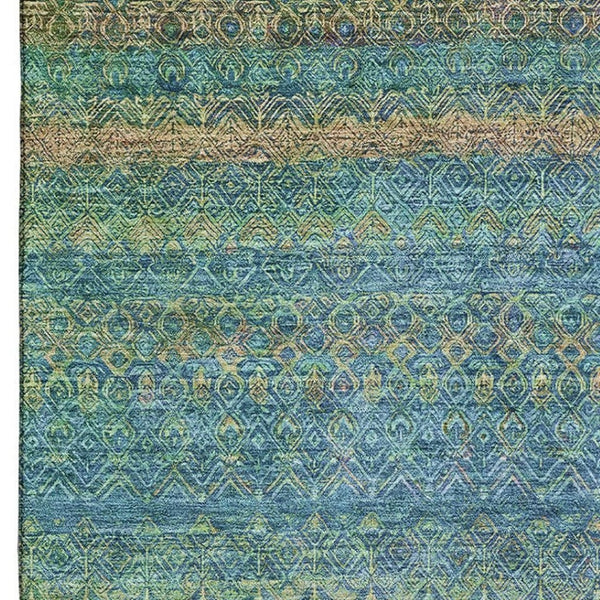 HomeRoots 8' Teal and Copper Striped Washable Round Rug - UV Protected, Stain-Resistant, Durable & Stylish! 718070