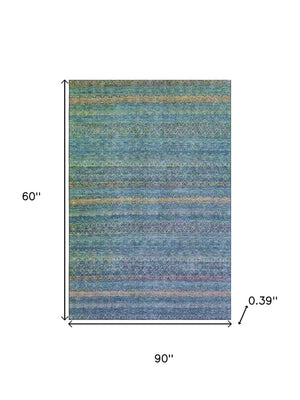 HomeRoots 8' Teal and Copper Striped Washable Round Rug - UV Protected, Stain-Resistant, Durable & Stylish! 718070