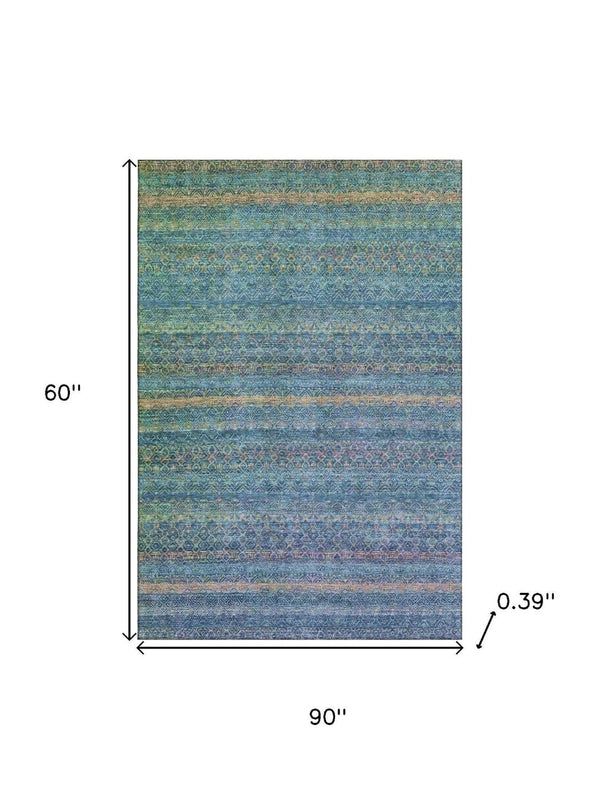 HomeRoots 8' Teal and Copper Striped Washable Round Rug - UV Protected, Stain-Resistant, Durable & Stylish! 718070