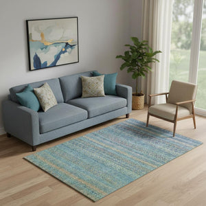 HomeRoots 8' Teal and Copper Striped Washable Round Rug - UV Protected, Stain-Resistant, Durable & Stylish! 718070
