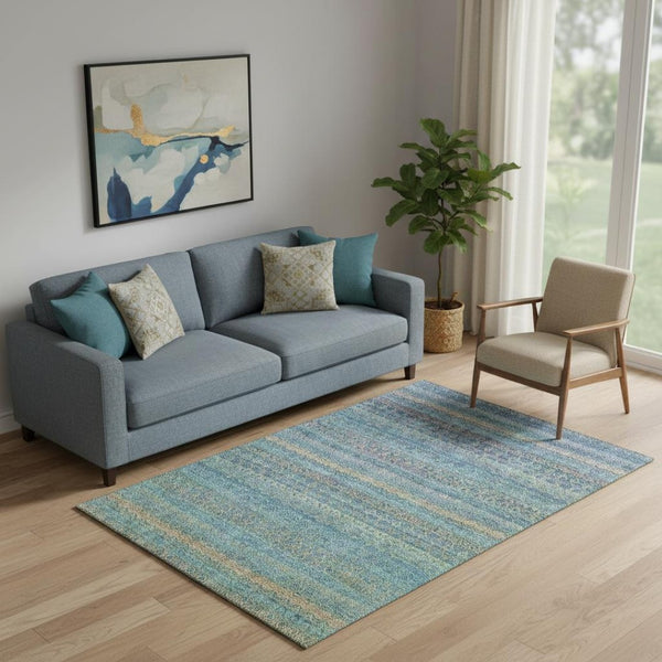 HomeRoots 8' Teal and Copper Striped Washable Round Rug - UV Protected, Stain-Resistant, Durable & Stylish! 718070