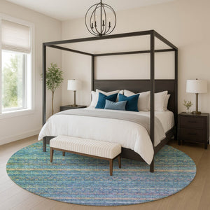 HomeRoots 8' X 10' Stylish Teal and Copper Striped Washable Area Rug - UV Protection & Stain Resistant Design 718071