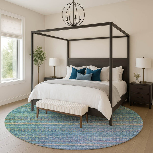 HomeRoots 8' X 10' Stylish Teal and Copper Striped Washable Area Rug - UV Protection & Stain Resistant Design 718071