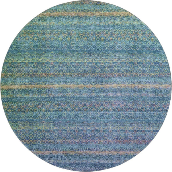 HomeRoots 8' X 10' Stylish Teal and Copper Striped Washable Area Rug - UV Protection & Stain Resistant Design 718071