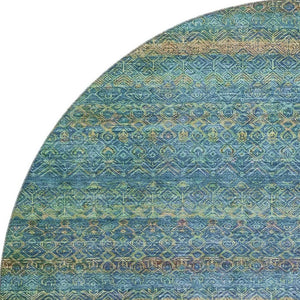 HomeRoots 8' X 10' Stylish Teal and Copper Striped Washable Area Rug - UV Protection & Stain Resistant Design 718071