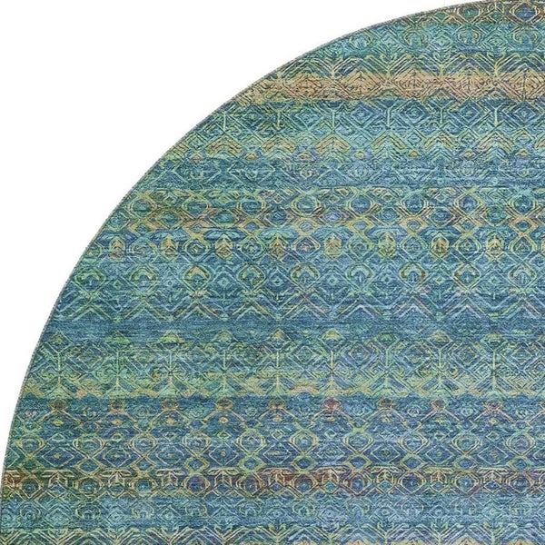 HomeRoots 8' X 10' Stylish Teal and Copper Striped Washable Area Rug - UV Protection & Stain Resistant Design 718071
