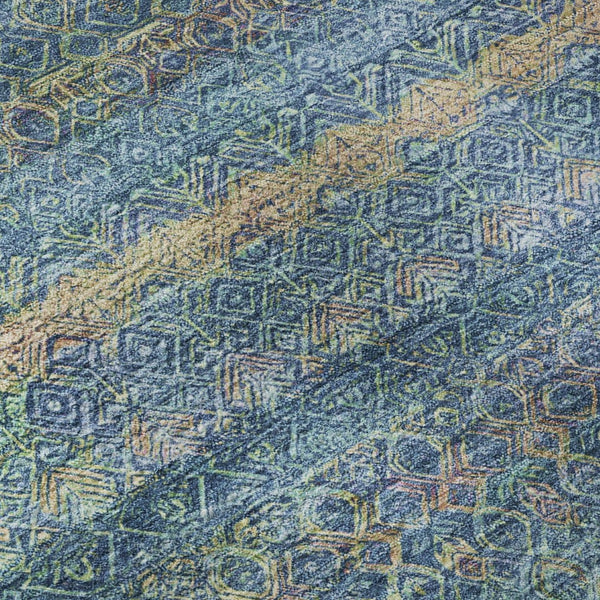 HomeRoots 8' X 10' Stylish Teal and Copper Striped Washable Area Rug - UV Protection & Stain Resistant Design 718071