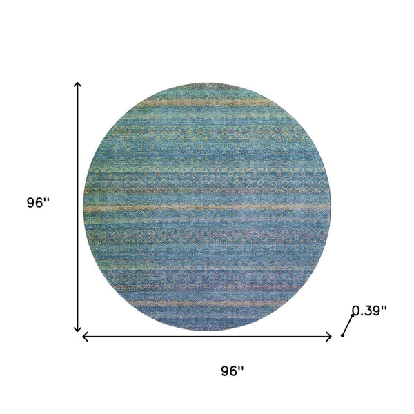 HomeRoots 8' X 10' Stylish Teal and Copper Striped Washable Area Rug - UV Protection & Stain Resistant Design 718071