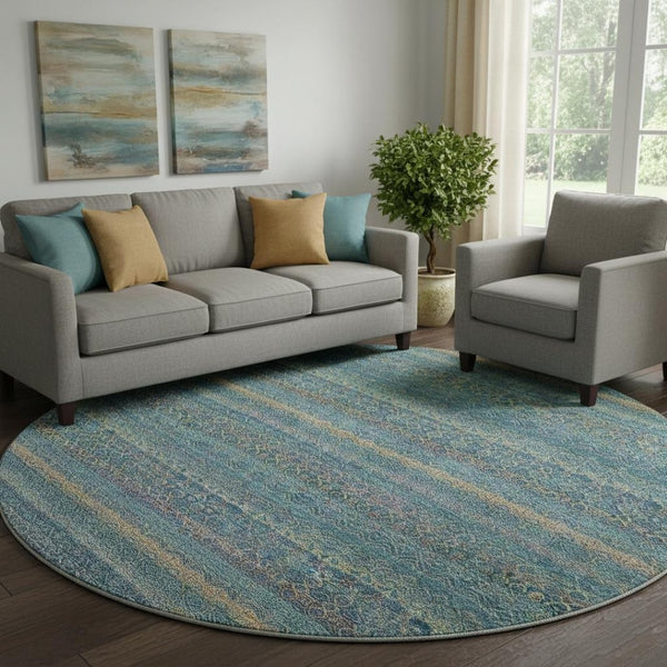 HomeRoots 8' X 10' Stylish Teal and Copper Striped Washable Area Rug - UV Protection & Stain Resistant Design 718071