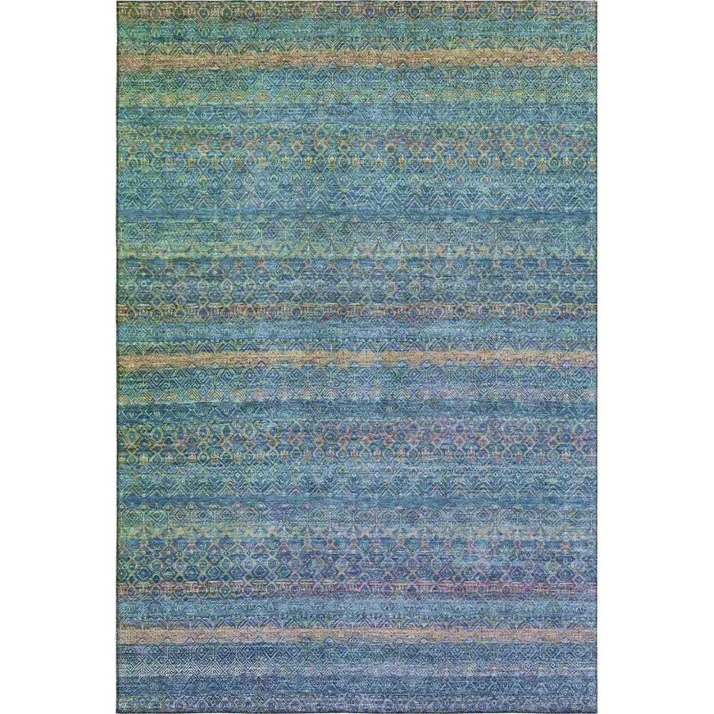 HomeRoots 9' X 12' Teal & Copper Striped Area Rug – Washable, UV-Protected, Stain-Resistant for Busy Homes! 718072