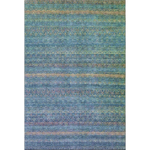 HomeRoots 9' X 12' Teal & Copper Striped Area Rug – Washable, UV-Protected, Stain-Resistant for Busy Homes! 718072