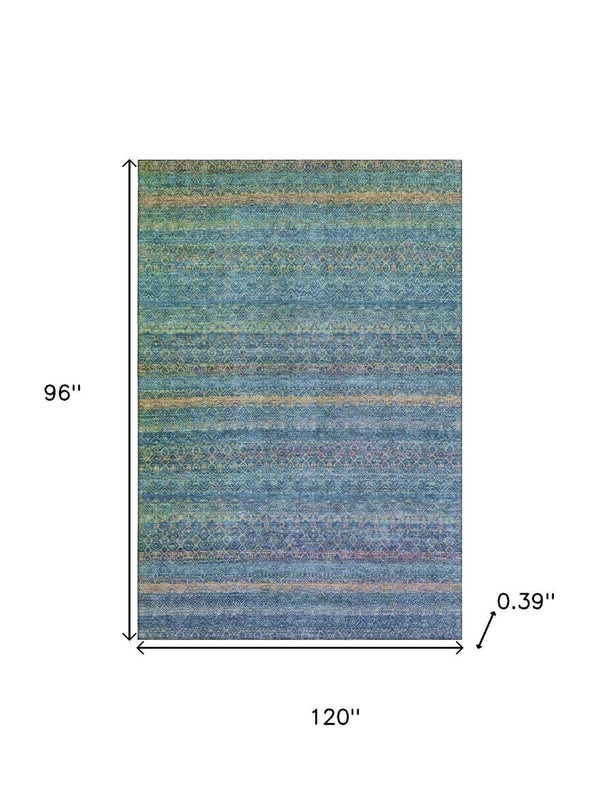 HomeRoots 9' X 12' Teal & Copper Striped Area Rug – Washable, UV-Protected, Stain-Resistant for Busy Homes! 718072
