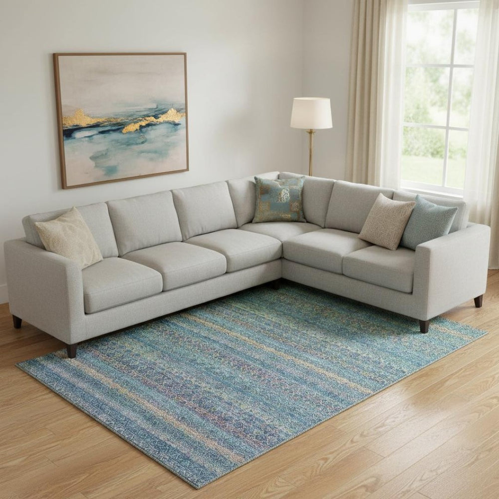 HomeRoots 9' X 12' Teal & Copper Striped Area Rug – Washable, UV-Protected, Stain-Resistant for Busy Homes! 718072
