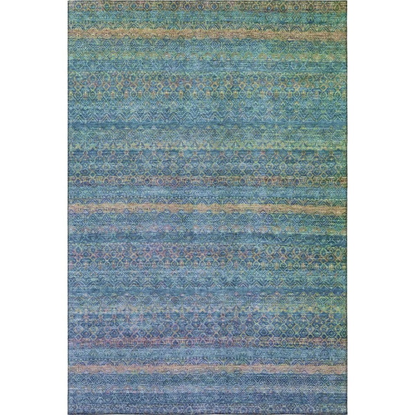 HomeRoots 10' Teal and Copper Striped Washable Area Rug - Durable, UV-Protected, Non-Slip for Family Spaces 718073