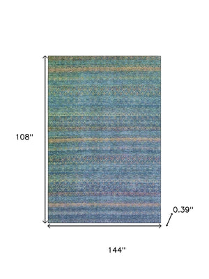 HomeRoots 10' Teal and Copper Striped Washable Area Rug - Durable, UV-Protected, Non-Slip for Family Spaces 718073