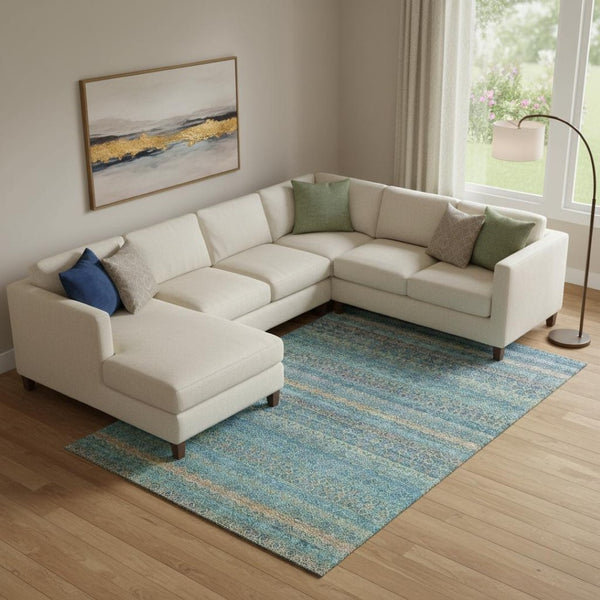 HomeRoots 10' Teal and Copper Striped Washable Area Rug - Durable, UV-Protected, Non-Slip for Family Spaces 718073