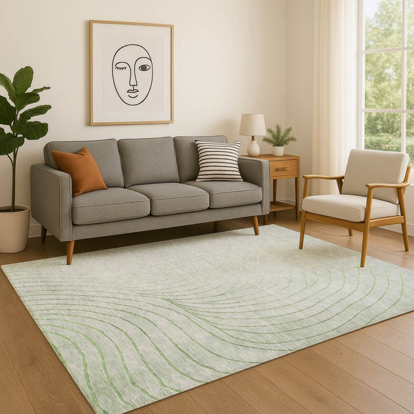HomeRoots 8' Sage and Silver Abstract Washable Round Rug - Durable, UV-Protected, Family-Friendly Design! 718076