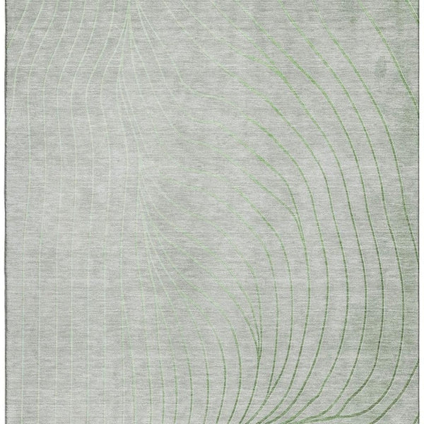 HomeRoots 8' Sage and Silver Abstract Washable Round Rug - Durable, UV-Protected, Family-Friendly Design! 718076