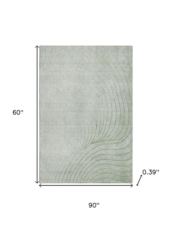 HomeRoots 8' Sage and Silver Abstract Washable Round Rug - Durable, UV-Protected, Family-Friendly Design! 718076