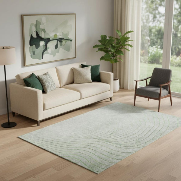 HomeRoots 8' Sage and Silver Abstract Washable Round Rug - Durable, UV-Protected, Family-Friendly Design! 718076