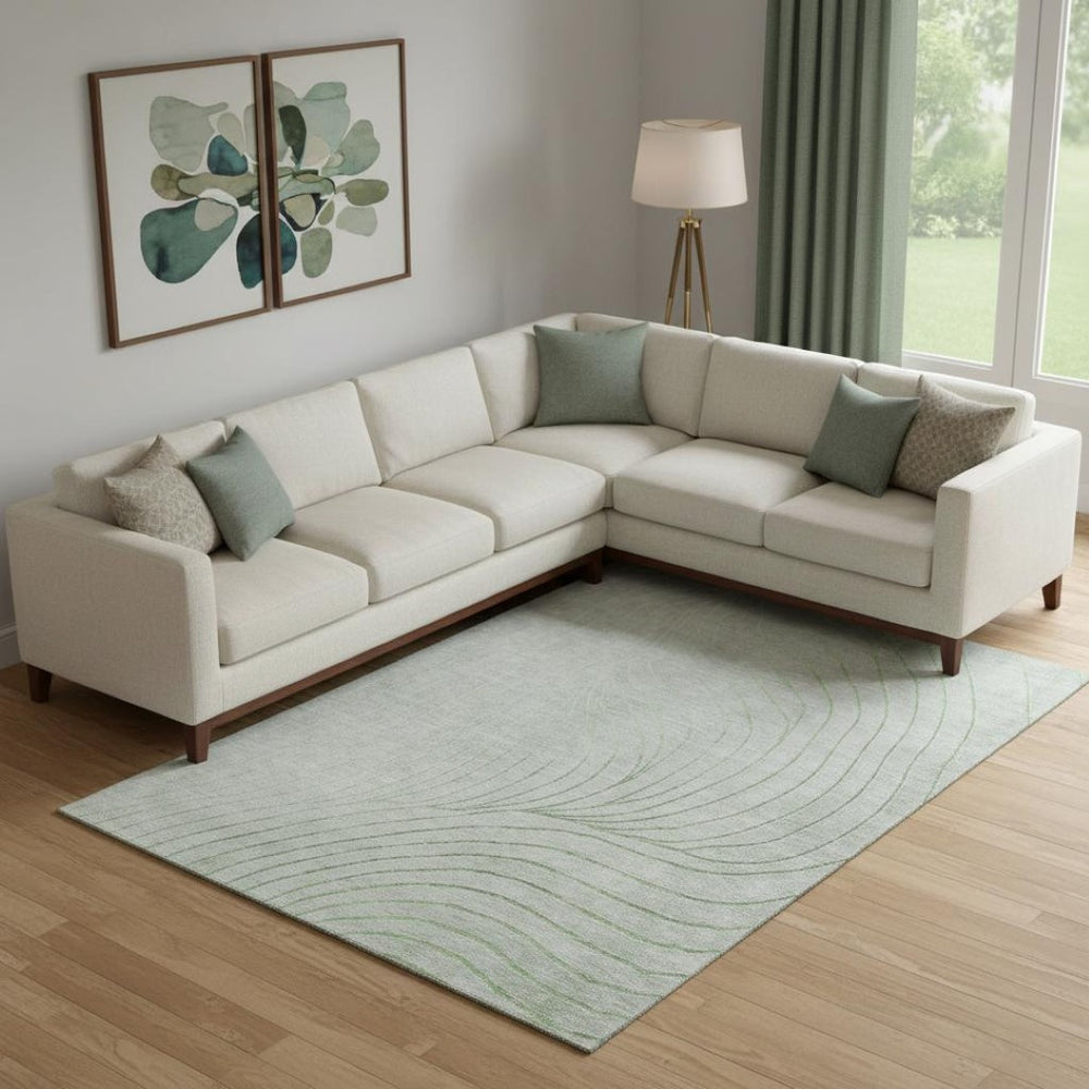 HomeRoots 9' X 12' Sage and Silver Abstract Area Rug - Washable, UV-Protected, Non-Slip for Family Spaces! 718078