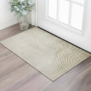 HomeRoots 5' X 8' Beige and Brown Abstract Washable Area Rug with UV Protection for Kids, Pets, and More! 718081