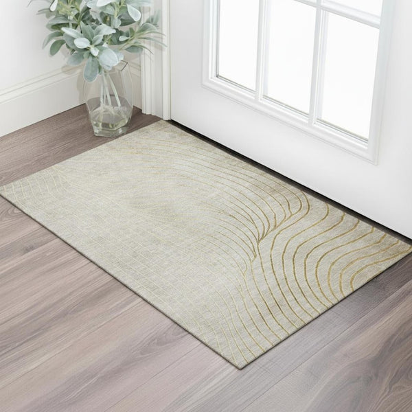 HomeRoots 5' X 8' Beige and Brown Abstract Washable Area Rug with UV Protection for Kids, Pets, and More! 718081