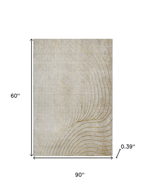 HomeRoots 8' Washable Beige and Brown Abstract Round Rug with UV Protection - Durable, Non-Slip, Easy Care! 718082