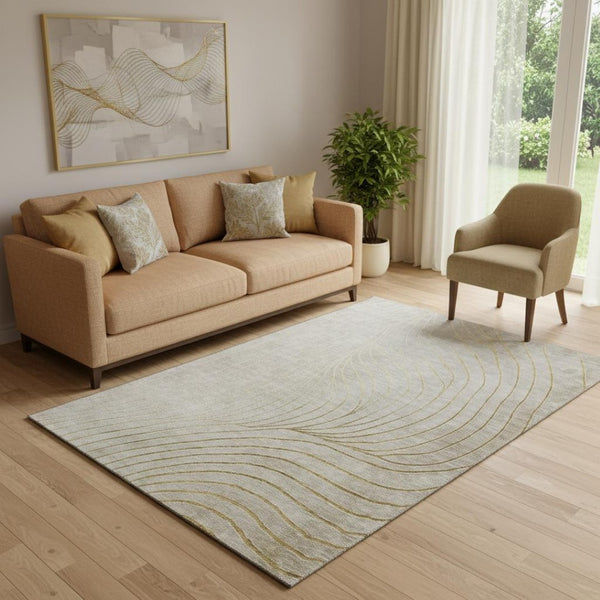 HomeRoots 8' Washable Beige and Brown Abstract Round Rug with UV Protection - Durable, Non-Slip, Easy Care! 718082