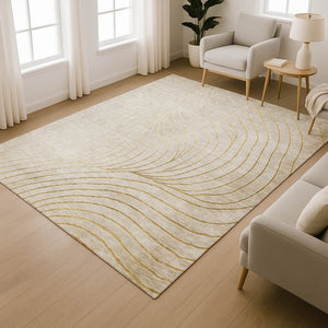 HomeRoots 9' X 12' Washable Beige and Brown Abstract Area Rug with UV Protection for Homes with Kids & Pets 718084