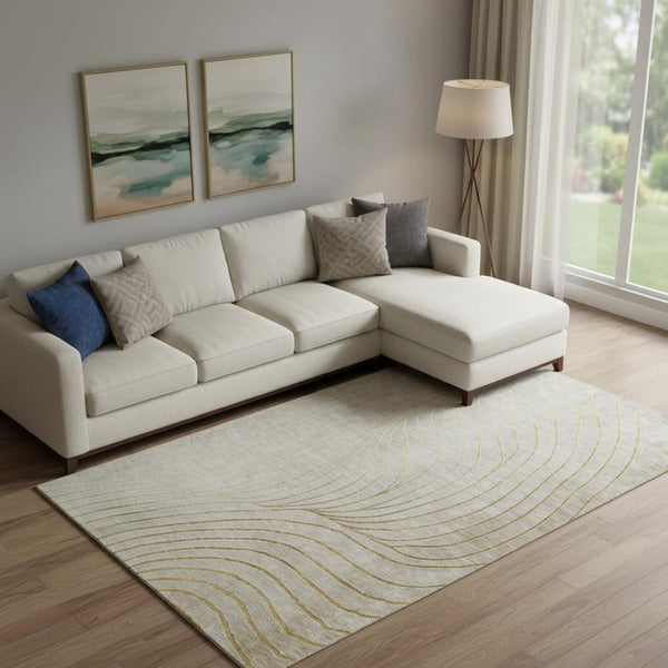 HomeRoots 9' X 12' Washable Beige and Brown Abstract Area Rug with UV Protection for Homes with Kids & Pets 718084