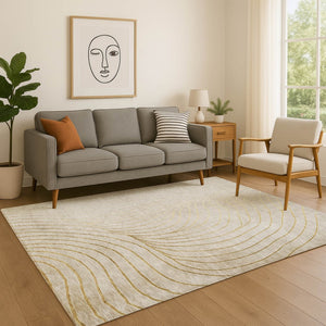 HomeRoots 10' X 14' Beige & Brown Abstract Area Rug - Washable, UV-Protected, Stain-Resistant for Modern Homes 718085