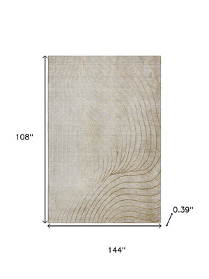 HomeRoots 10' X 14' Beige & Brown Abstract Area Rug - Washable, UV-Protected, Stain-Resistant for Modern Homes 718085
