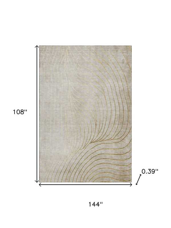 HomeRoots 10' X 14' Beige & Brown Abstract Area Rug - Washable, UV-Protected, Stain-Resistant for Modern Homes 718085