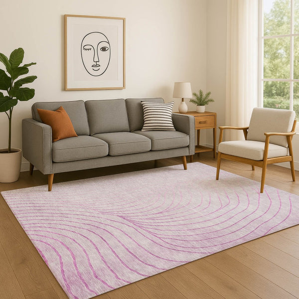 HomeRoots 5' X 8' Blush & Linen Abstract Area Rug - Washable, Stain Resistant, UV Protected for Modern Homes 718087