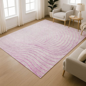 HomeRoots 5' X 8' Blush & Linen Abstract Area Rug - Washable, Stain Resistant, UV Protected for Modern Homes 718087