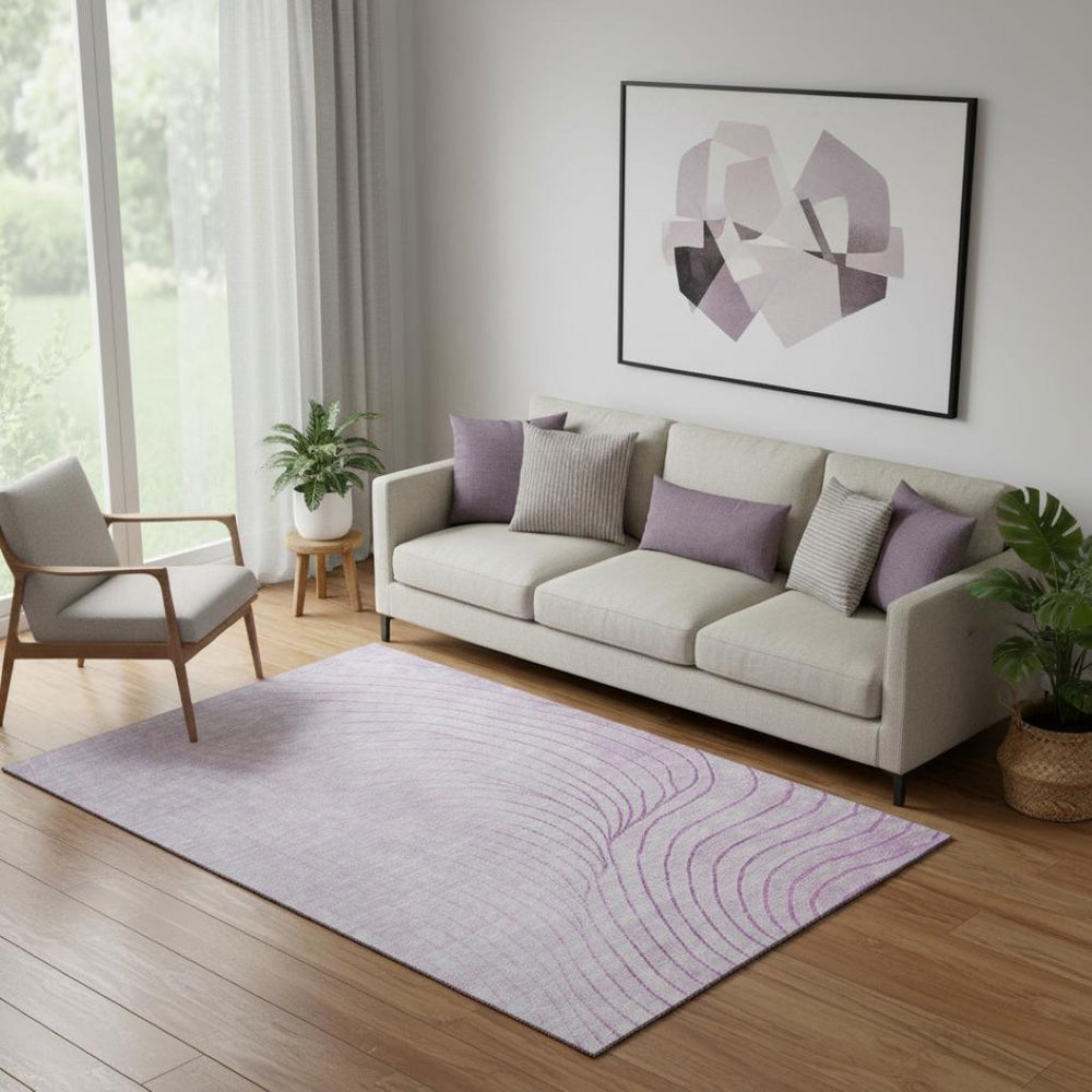 HomeRoots 8' Blush & Linen Abstract Round Rug – Washable, UV Protected, Durable Design for Modern Homes 718088