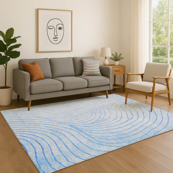 HomeRoots 5' X 8' Blue and Silver Abstract Area Rug – Stylish, Washable, UV-Protected, Perfect for Any Room! 718093