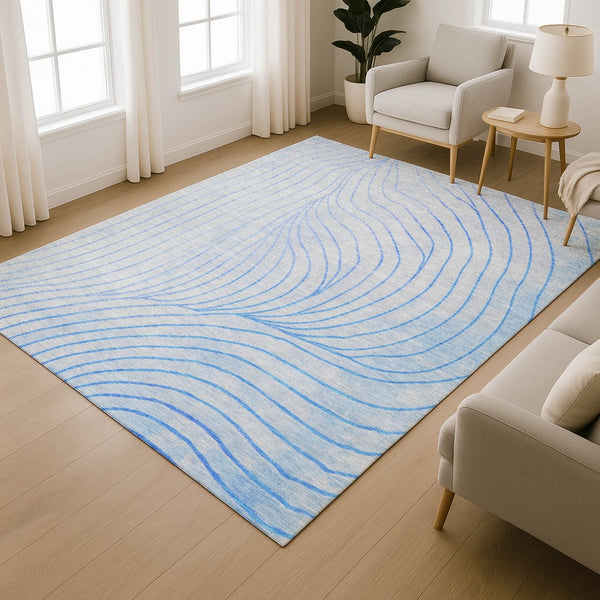 HomeRoots 5' X 8' Blue and Silver Abstract Area Rug – Stylish, Washable, UV-Protected, Perfect for Any Room! 718093
