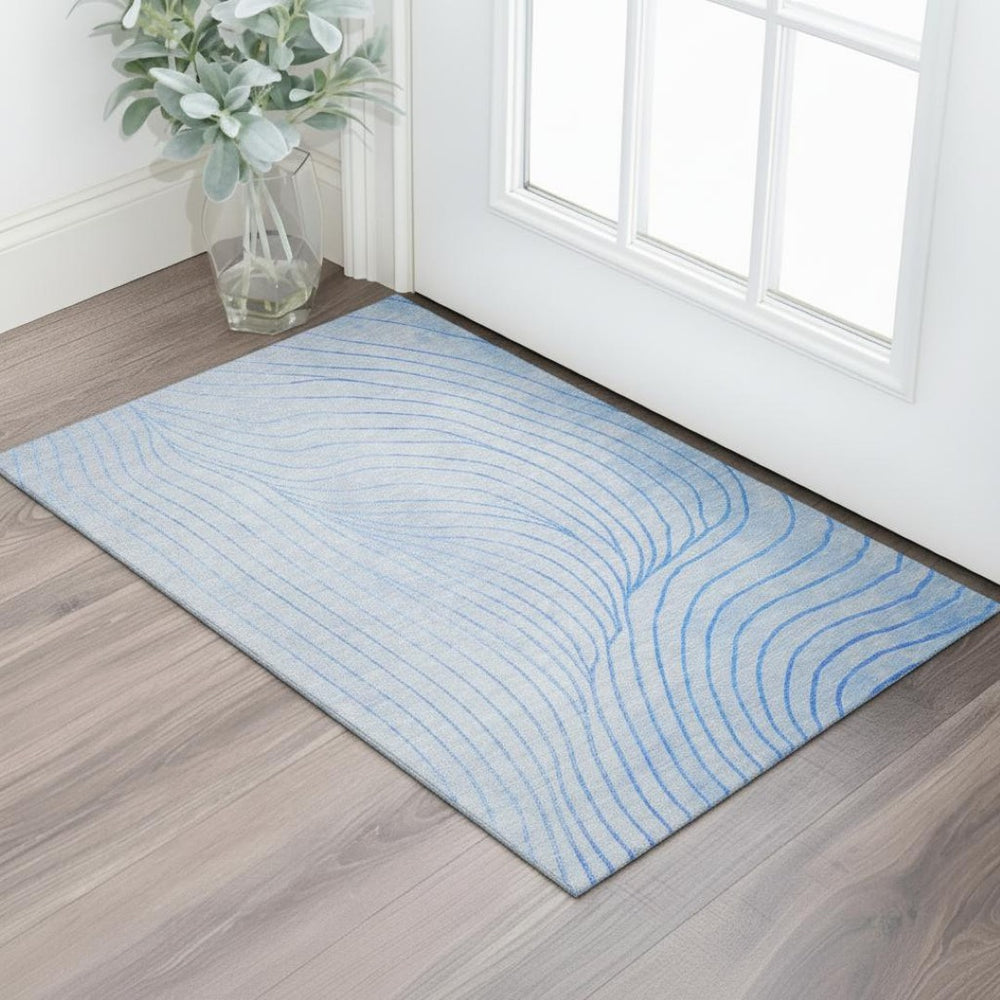 HomeRoots 5' X 8' Blue and Silver Abstract Area Rug – Stylish, Washable, UV-Protected, Perfect for Any Room! 718093