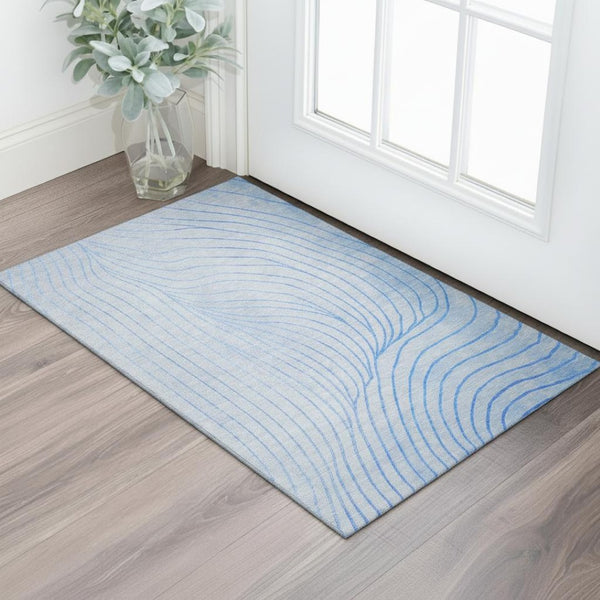 HomeRoots 5' X 8' Blue and Silver Abstract Area Rug – Stylish, Washable, UV-Protected, Perfect for Any Room! 718093