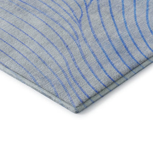 HomeRoots 8' Blue Abstract Washable Round Rug with Silver Accents, UV Protection & Stain Resistance for All Spaces 718094