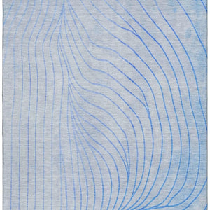 HomeRoots 8' Blue Abstract Washable Round Rug with Silver Accents, UV Protection & Stain Resistance for All Spaces 718094