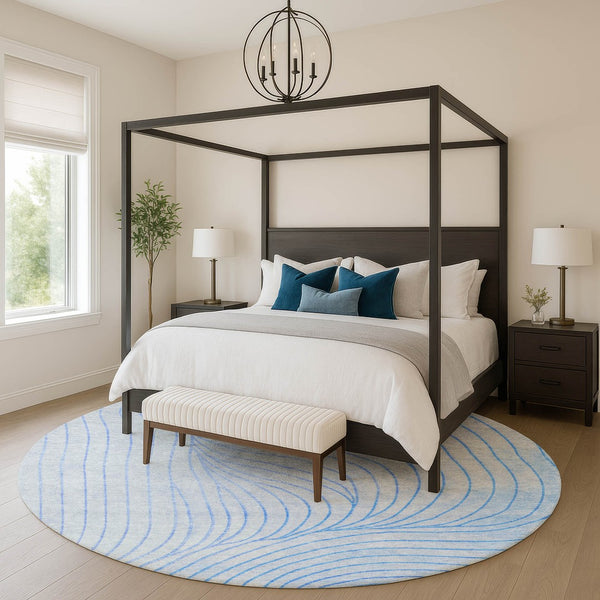 HomeRoots 8' X 10' Washable Blue and Silver Abstract Area Rug - UV Protected, Durable, Perfect for Modern Spaces! 718095