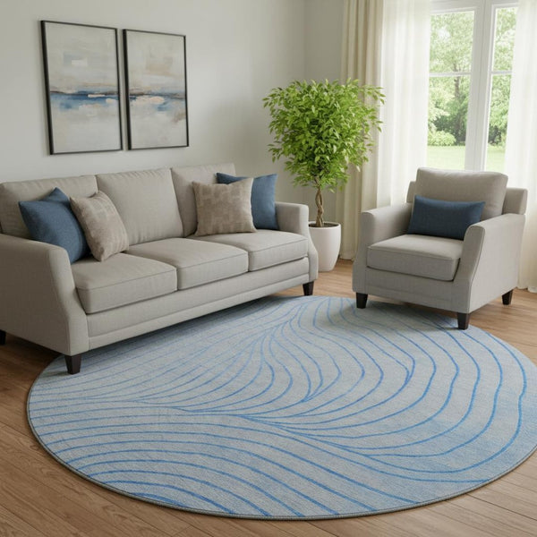 HomeRoots 8' X 10' Washable Blue and Silver Abstract Area Rug - UV Protected, Durable, Perfect for Modern Spaces! 718095