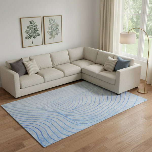 HomeRoots 9' X 12' Blue And Silver Abstract Area Rug - Washable, UV Protected, Durable & Stylish for Homes 718096