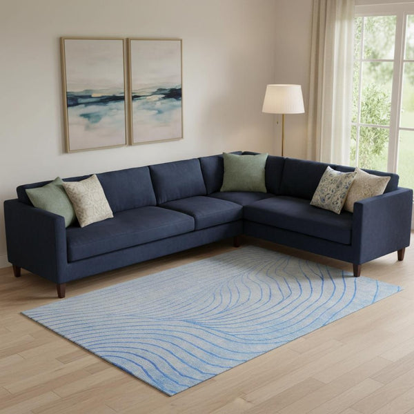 HomeRoots 10' X 14' Blue & Silver Abstract Area Rug – Washable, UV-Protected, Stain-Resistant, Modern Style 718097