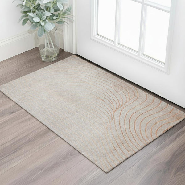 HomeRoots 5' X 8' Copper and Silver Abstract Area Rug - Durable, Washable, UV Protected for Modern Homes 718099